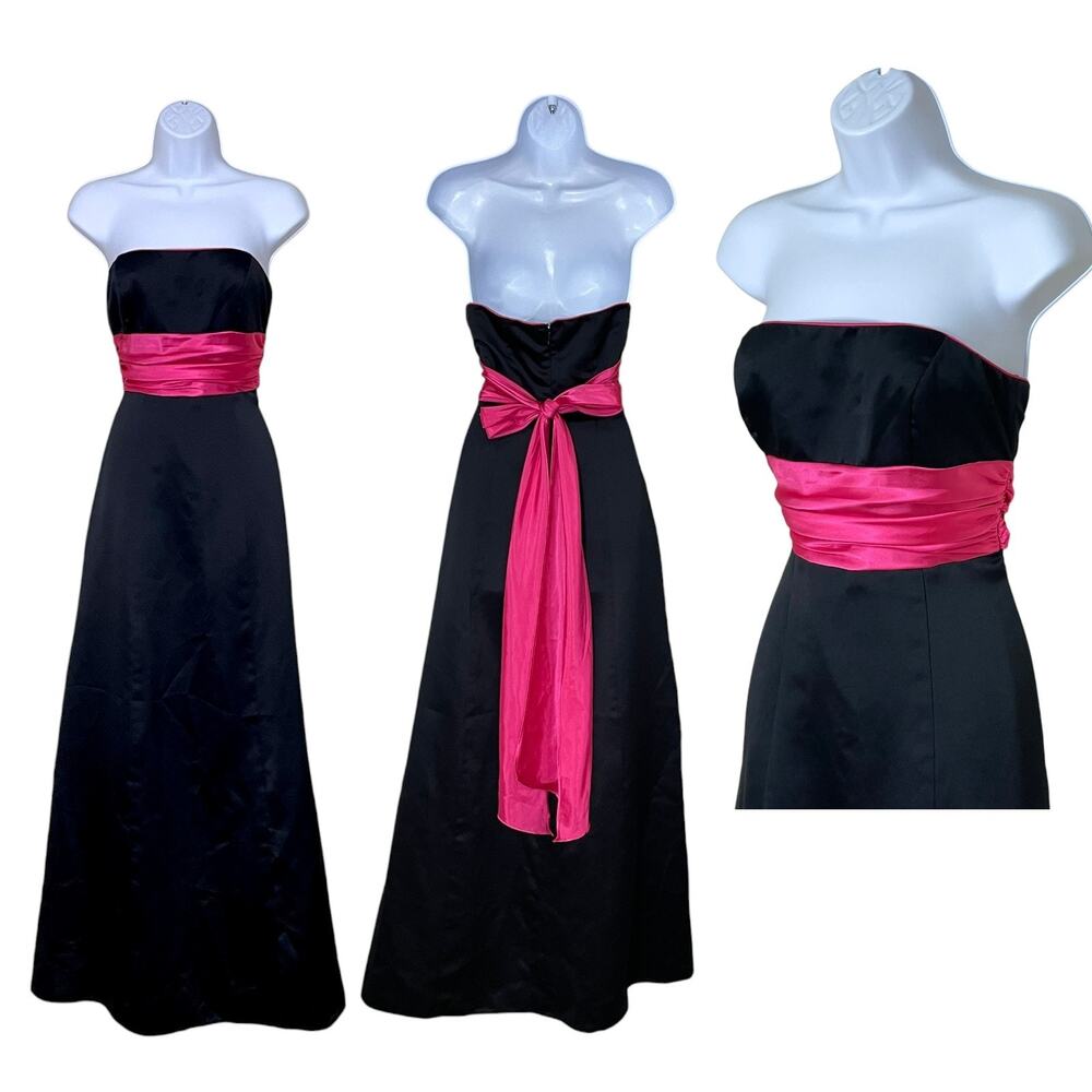 Jump Prom Dress Maxi Gown 3/4 Black Pink Goth Bow Y2K Strapless Emo Vintage Vamp